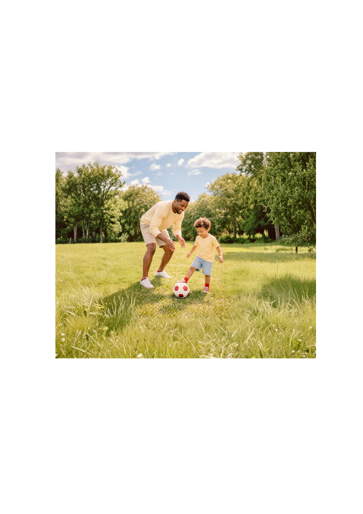 Père et fils jouant au football